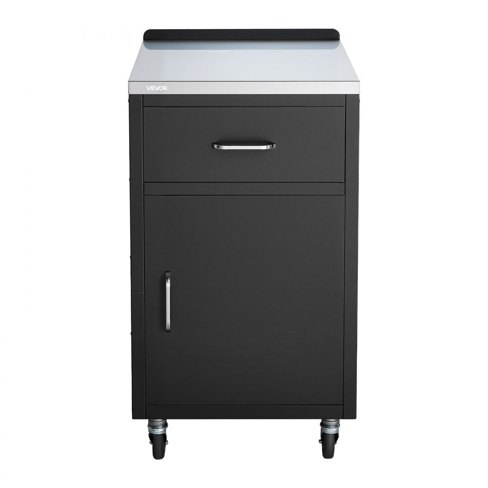 VEVOR Outdoor Prep Cabinet, 20"W x 37"H x 23"D, 304 Stainless Steel Worktop, for BBQ Island Storage, Patio Bars and Grill Station with Handle, Built-In BBQ Island Drawers Organize Cookware Accessories