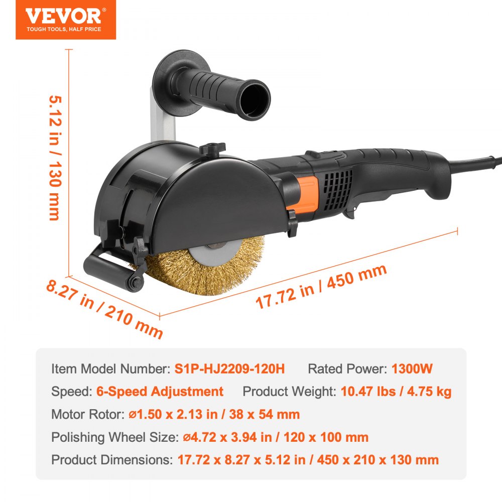 VEVOR Burnishing Polishing Machine, 1300W 6 Variable Speed Surface Conditioning Tool, Handheld Electric Metal Burnishing Machine with Steel Wire Burnishing Wheel for Stainless Steel, Metal