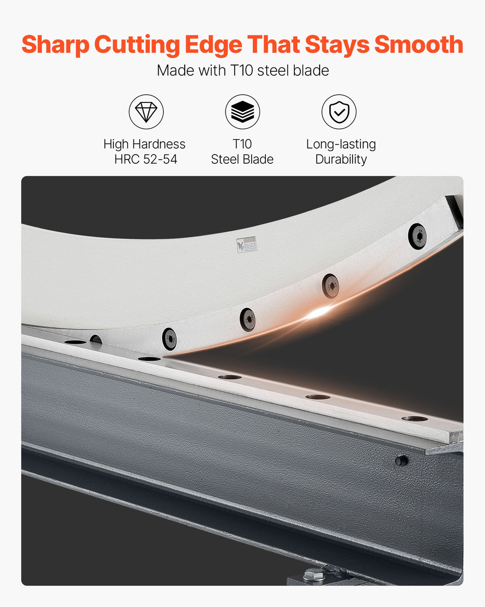 Sharp cutting edge that stays smooth; high hardness HRC 52-54; T10 steel blade (infographic)