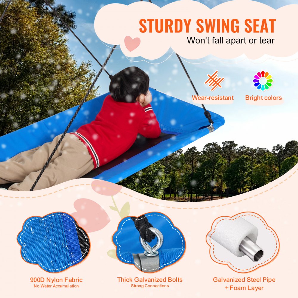 VEVOR Platform Swing, 60 Inch Platform Tree Swing for Kids and Adults, 700lbs Weight Capacity Outdoor Swing, 900D Oxford Fabric Swing Seat with 2 Tree Hanging Straps and Adjustable Multi-Strand Ropes