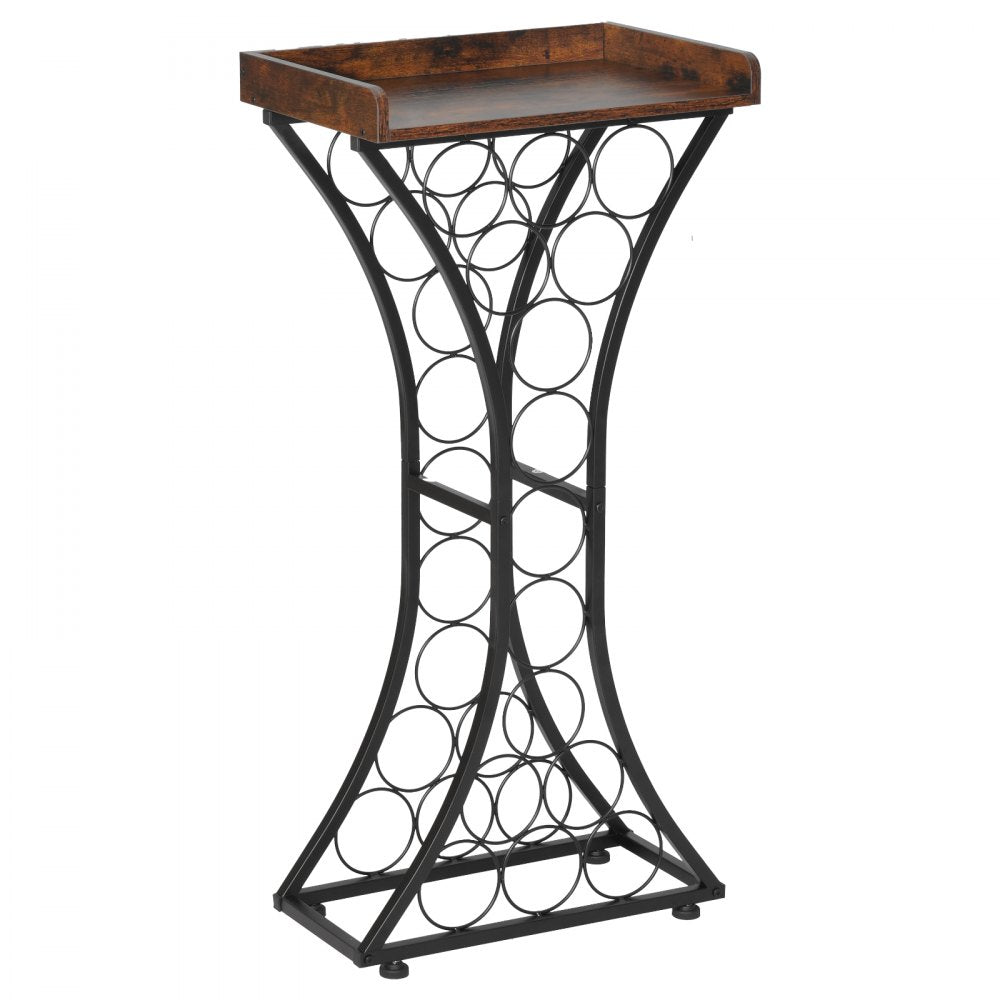 VEVOR 15 Bottle Wine Rack, Freestanding Floor Wine Holder Stand Liquor Cabinet with Wood Tabletop, Easy Assembly Floor Storage Rack, For Home Bar Kitchen Living Room Dining Room, Black