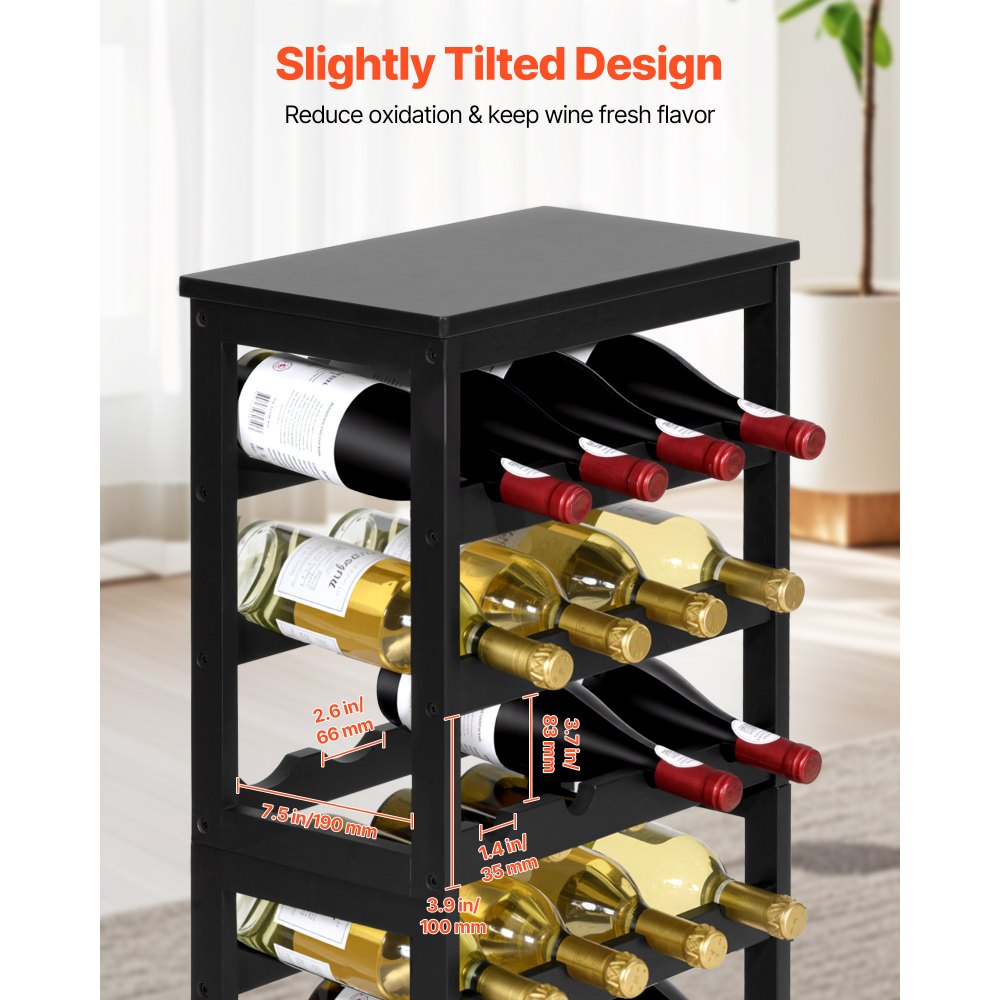 VEVOR 24 Bottle Detachable Wine Rack, 6-Tier Wine Bottle Holder, Freestanding Floor Display Wine Storage Shelves with Table Top, For Kitchen,Cellar,Bar,Dining Room,Living Room, Black
