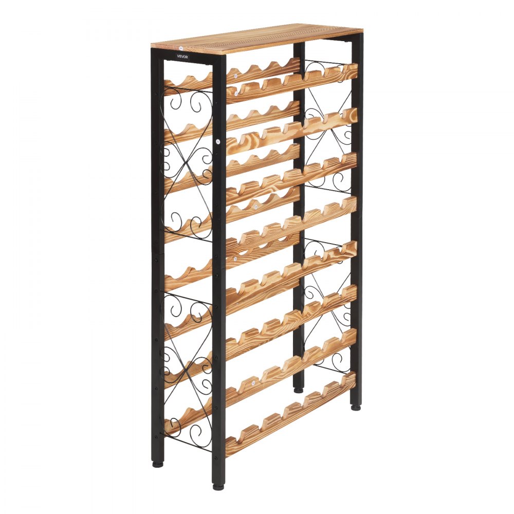 VEVOR 48 Bottle Wine Rack,8-Tier Wine Bottle Holder,Freestanding Floor Display Wine Storage Shelves with Wood Table Top,For Kitchen Pantry, Cellar, Bar, Dining Room, Living Room, Black