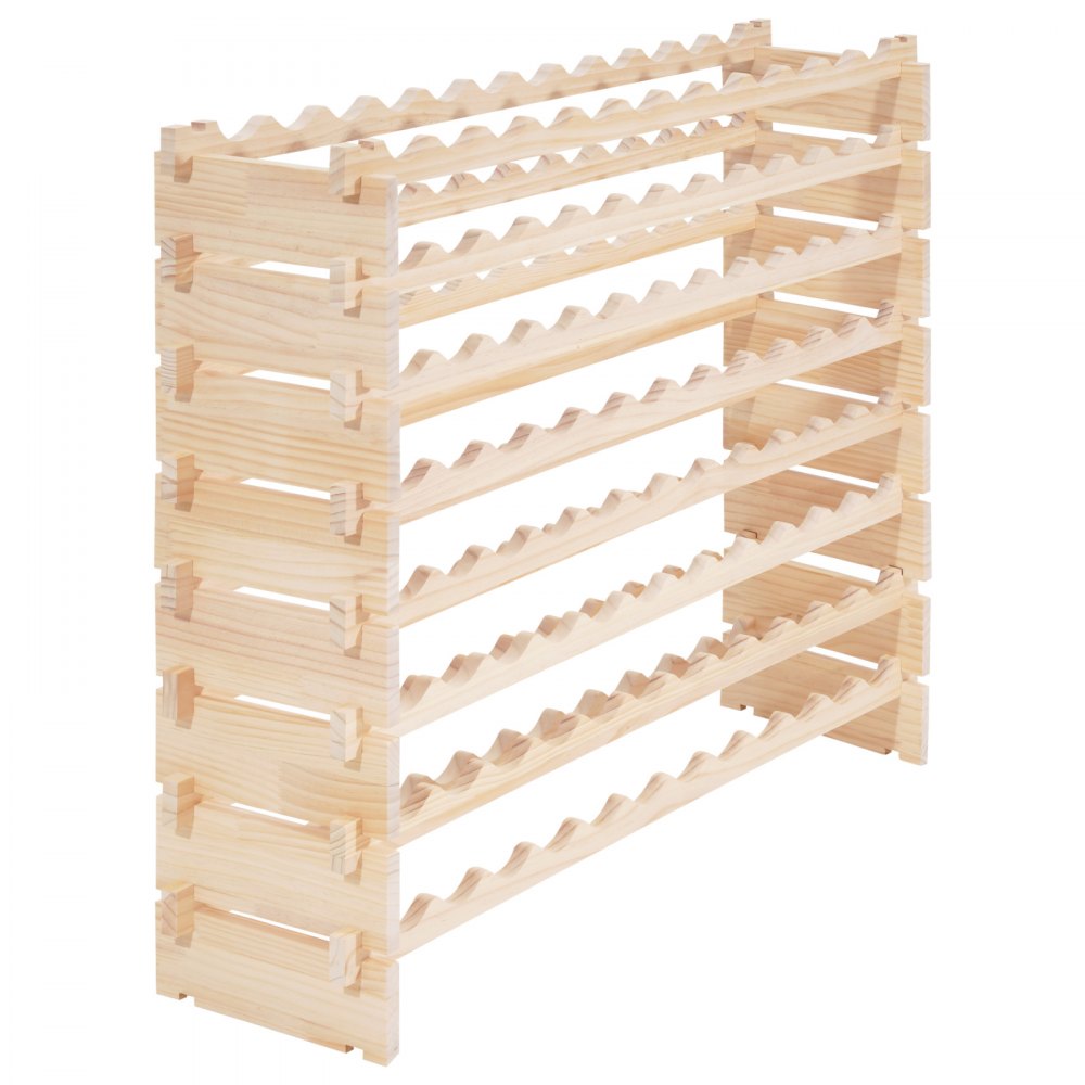 VEVOR 96 Bottle Stackable Modular Wine Rack, 8-Tier Wine Bottle Holder,Solid Wood Floor Freestanding Wine Storage Rack For Pinot Noir bottles,For Kitchen, Cellar, and Bar, Natural