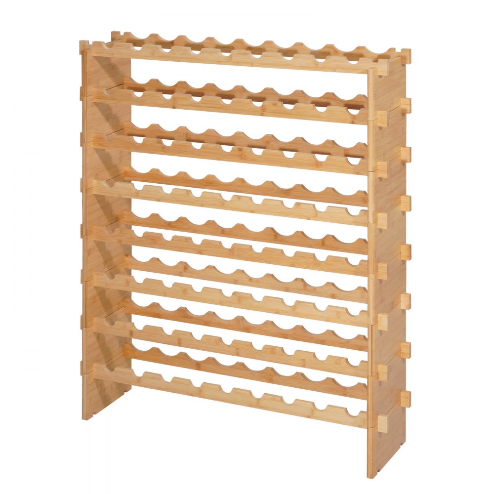 VEVOR 72 Bottle Stackable Modular Wine Rack, 8-Tier, Floor Freestanding Wine Storage Rack, Sturdy Wines Holder Display Shelf, Wobble-Free Shelves, Easy Assembly, for Kitchen, Cellar, and Bar, Natural