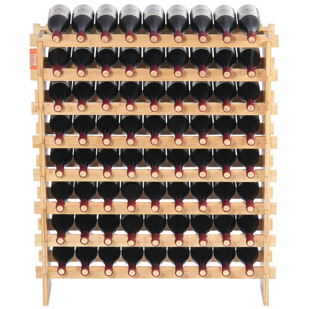 VEVOR 72 Bottle Upgrade Modular Wine Rack, Continuously Store Pinot Bottles, 8-Tier Bamboo Wood Storage Rack, Floor Freestanding Wines Holder Display Shelf, Wobble-Free Shelves for Kitchen Bar Cellar