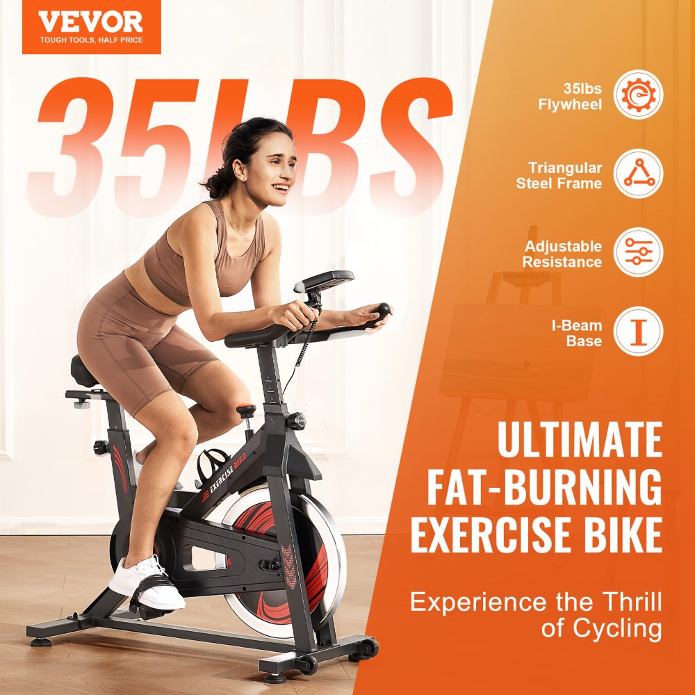 VEVOR Exercise Bike, Adjustable Stationary Bike, Indoor Cycling Bike for Home Cardio, Workout Bike with Silent Belt Drive, Comfortable Seat Cushion, LCD Monitor, and Heavy Flywheel