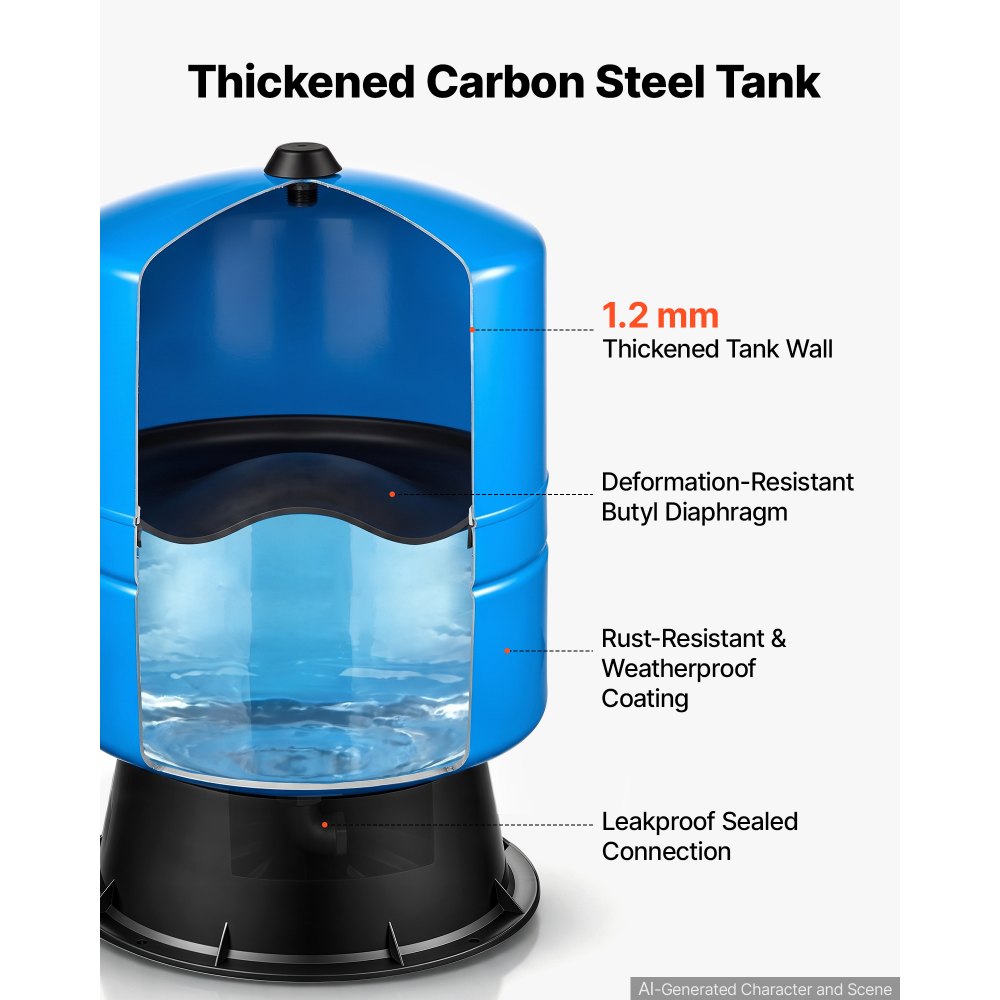 VEVOR 14-Gallon Vertical Well Pressure Tank, Pre-Charged Pressurized Water Tank for Well Pumps, Heavy-Duty Carbon Steel Water Storage Container for Home, School, Farm & Irrigation Systems