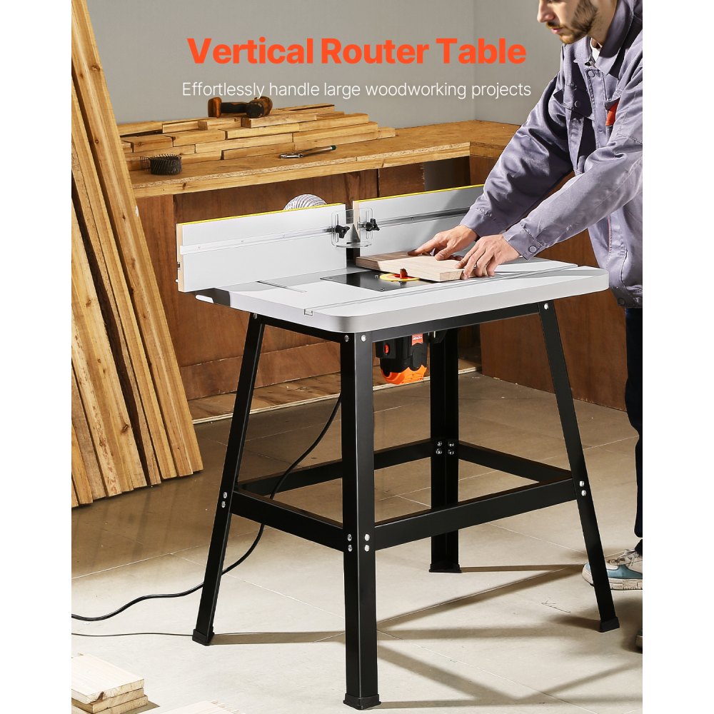 VEVOR Precision Router Table System, 31.5 in x 23.9 in, Routing Table Accessory Kit with Adjustable Fence, MDF Top, Sturdy Metal Base, Dust Collection Port, Compatible with Routes & Various Drill Bits