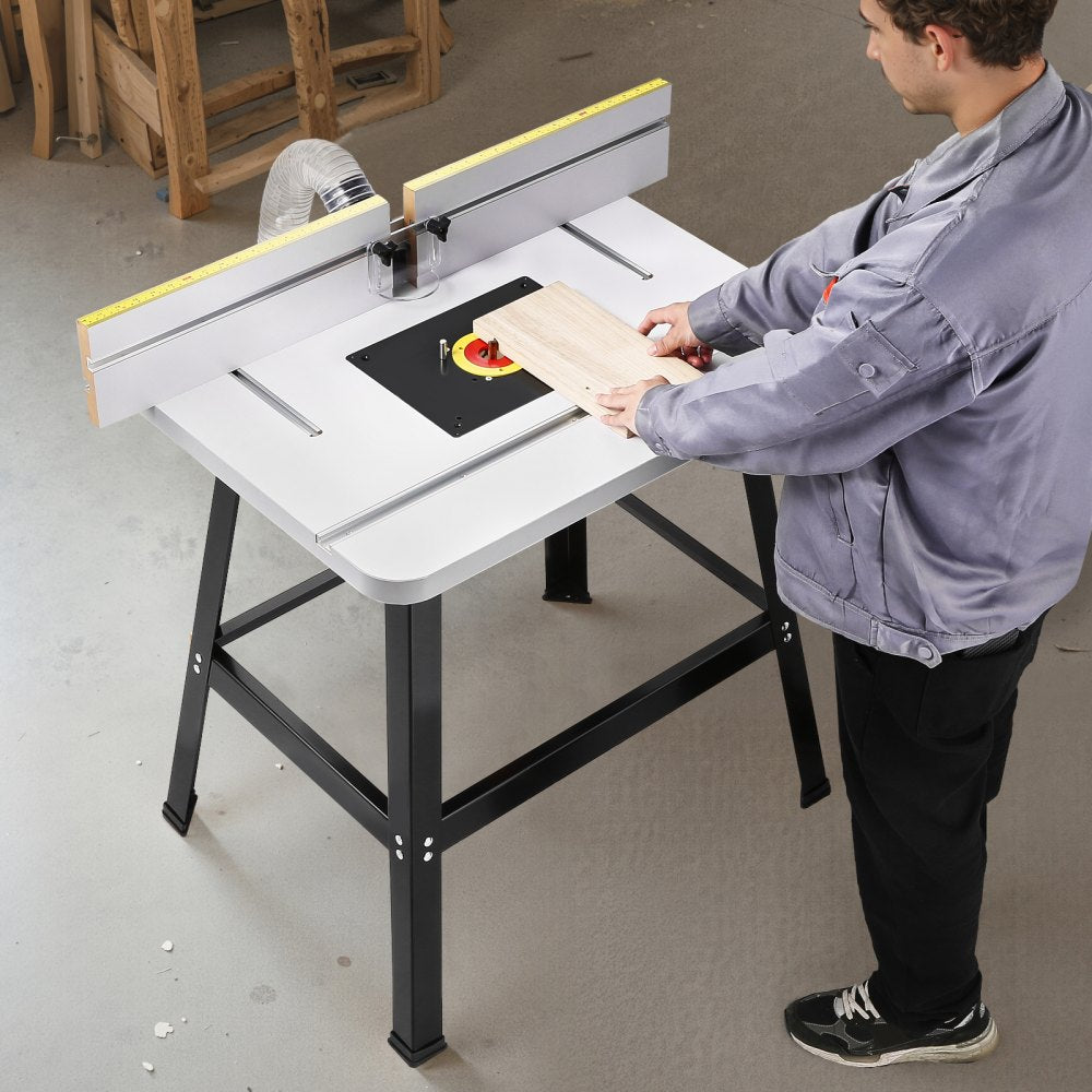 VEVOR Precision Router Table System, 31.5 in x 23.9 in, Routing Table Accessory Kit with Adjustable Fence, MDF Top, Sturdy Metal Base, Dust Collection Port, Compatible with Routes & Various Drill Bits