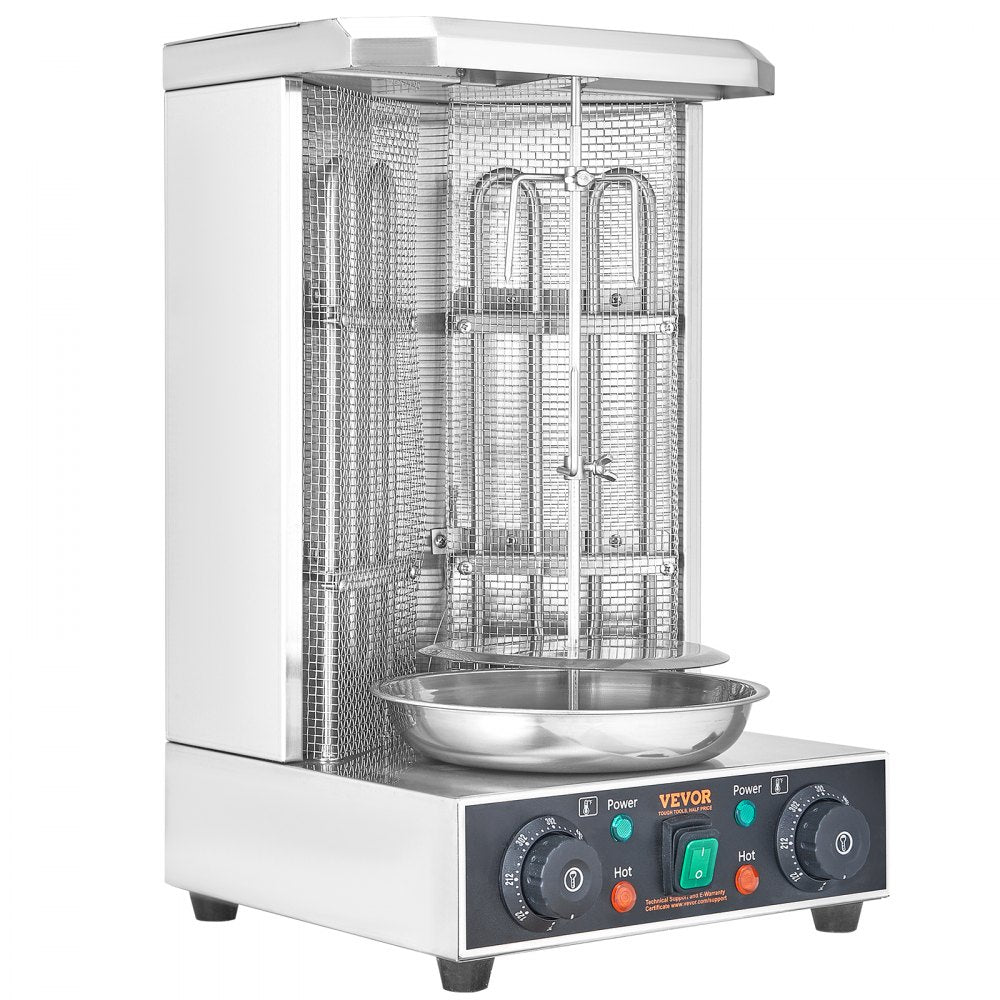 VEVOR Shawarma Grill Machine, 13lbs Capacity, Chicken Shawarma Cooker Machine with 2 Burners, 122℉-572℉ Electric Vertical Broiler Gyro Rotisserie Oven Doner Kebab Machine for Home/Commercial Use