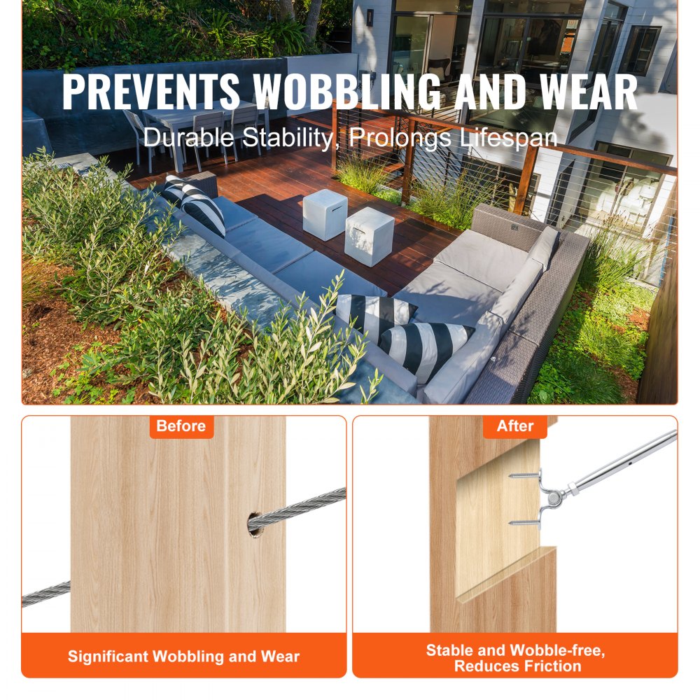 VEVOR T316 Stainless Steel Adjustable Angle 1/8" Cable Railing Kit/Hardware for Wood Post，Marine Grade for 1/8"Wire Rope,0-180-Degree Angle & Easy Installation, Silver (20 Pack)