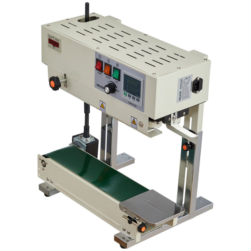 VEVOR Continuous Bag Band Sealing Machine, 0.24-0.47 in Seal Width, Vertical Band Sealer Machine with Roller Printing , Temp & Speed Adjustable, Heat Sealing Machine for 0.001-0.03 in Plastic Bags