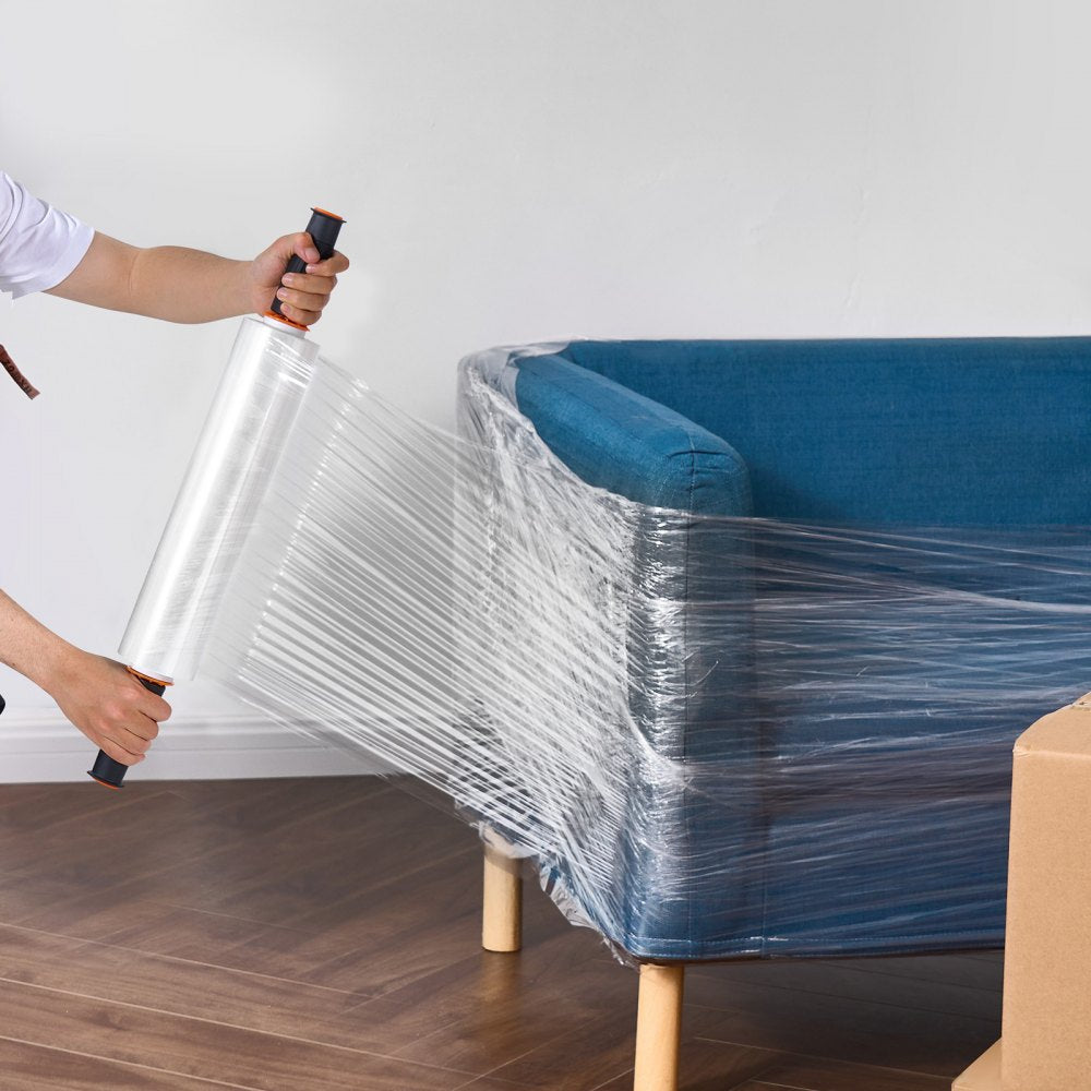 VEVOR Stretch Film, 15 inches x 1000 feet, 3 Pack, 60 Gauge Industrial Strength Clear Durable Stretch Wrap Roll, Heavy Duty Shrink Film Stretch Wrap with Handles for Pallet Wrapping Shipping Moving