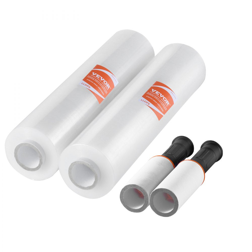 VEVOR Stretch Film, 15 inches x 1000 feet, 2 Pack, 60 Gauge Industrial Strength Clear Durable Stretch Wrap Roll, Heavy Duty Shrink Film Stretch Wrap with Handles for Pallet Wrapping Shipping Moving