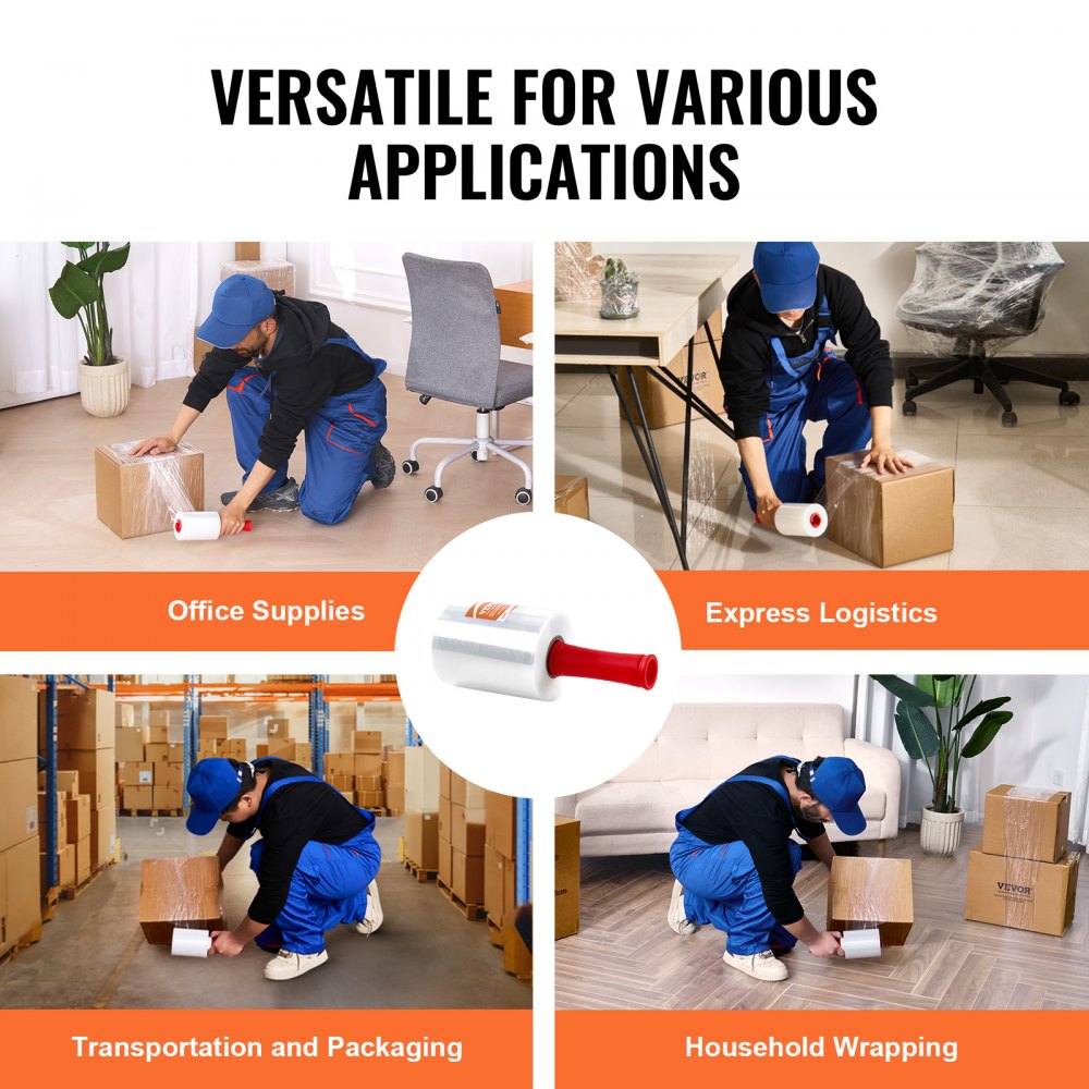 VEVOR Stretch Film, 5 inches x 1000 feet, 4 Pack, 80 Gauge Industrial Strength Clear Durable Stretch Wrap Roll, Heavy Duty Shrink Film Stretch Wrap with Handles for Pallet Wrapping Shipping Moving