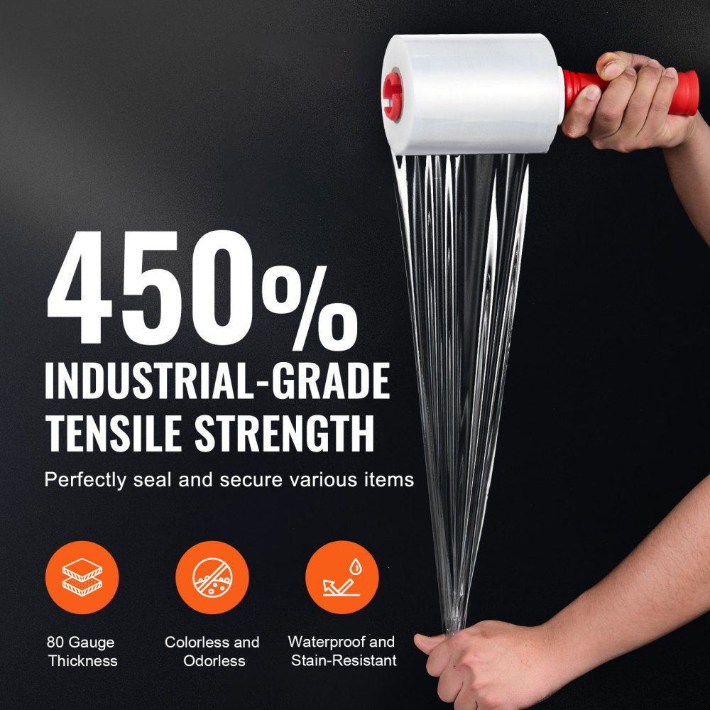 VEVOR Stretch Film, 5 inches x 1000 feet, 2 Pack, 80 Gauge Industrial Strength Clear Durable Stretch Wrap Roll, Heavy Duty Shrink Film Stretch Wrap with Handles for Pallet Wrapping Shipping Moving