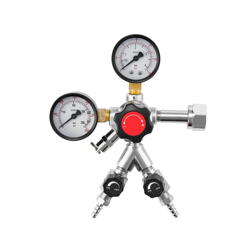 VEVOR CO2 Regulator, Dual-Gauge Dual-Valve Beer Keg Regulator, 0–60 PSI Adjustable Pressure, Heavy-Duty CO2 Tank Gas Regulator with 2 Check Valves, for Draft Beer Homebrewing, Fits CGA320 Interface