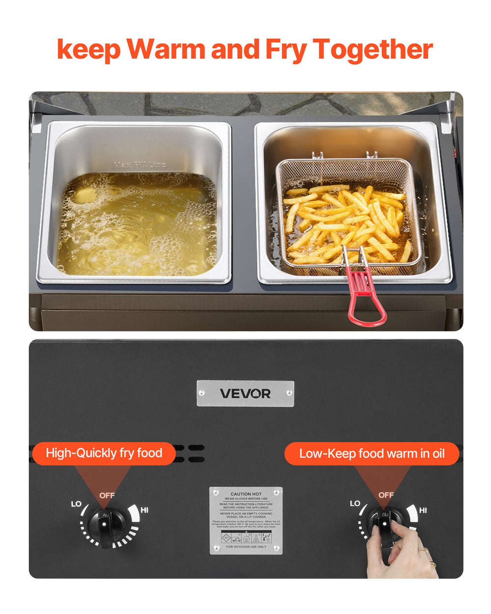 VEVOR Outdoor Propane Deep Fryer, Dual-Tank 8QTx2 Commercial Fryer, Stainless Steel Cooker with Foldable Platform, Dual Basket, and Heat Adjustment, Floor Standing Fryers for Restaurant Home Snack Bar