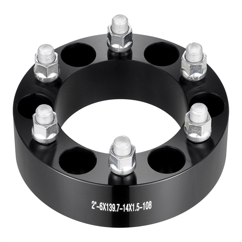 VEVOR Wheel Spacers, 2" 6"x5.5" Wheel Adapters, 6 Lug Forged Spacer, 108 mm Bore Hubcentric M14 x1.5 Studs Spacers, Fit for 1988-2023 Chevrolet, GMC, and Cadillac, 4 PCS Black