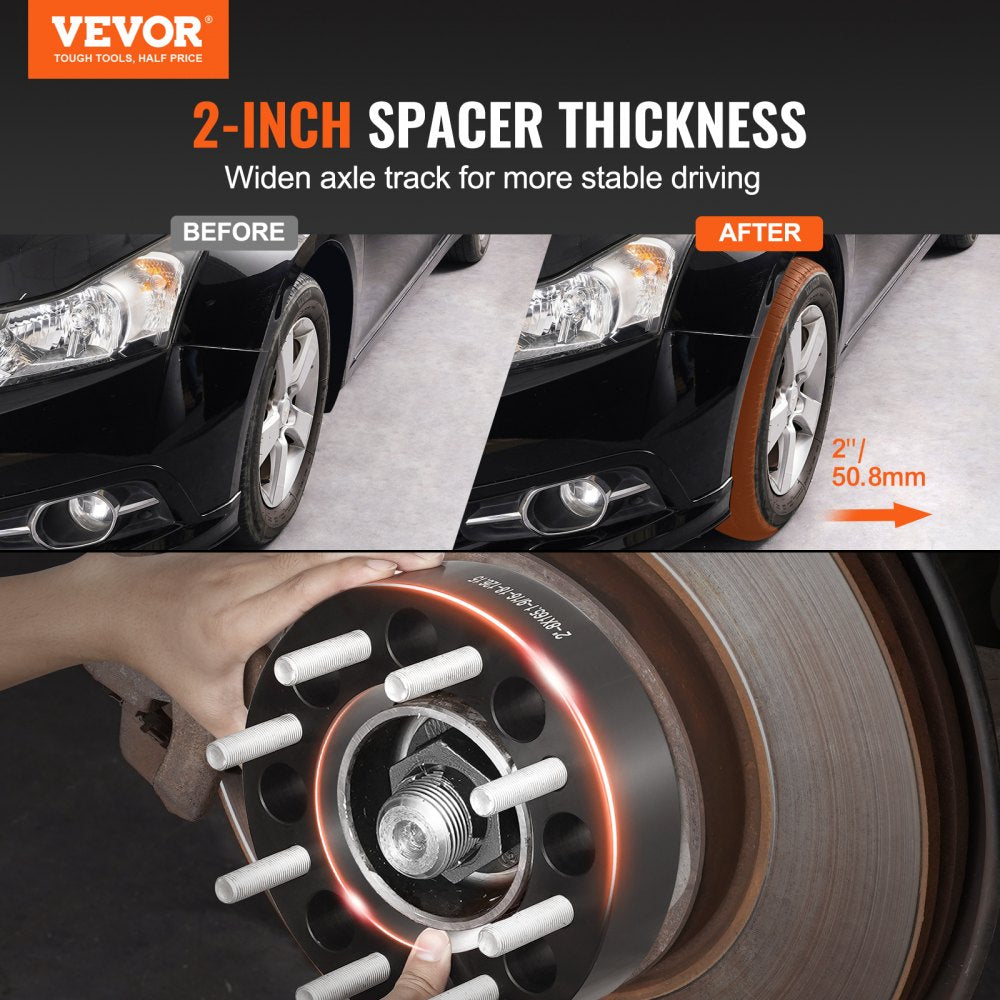 VEVOR Wheel Spacers, 2" 8"x6.5" Wheel Adapters, 8 Lug Forged Spacer, 126 mm Bore Hubcentric 9/16"-18 Studs Spacers, Fit for Dodge Ram 2500, Ram 3500 and Ford F250,  F350, 2 PCS Black