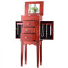 VEVOR Jewelry Cabinet Armoire, Standing Wood Jewelry Storage Chest with 3 Drawers, Flip Top Mirror, 4 Top Storage Compartments, Zinc Alloy Handles, 2 Side Doors with 6 Necklace Hooks