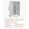 VEVOR Commercial Freezer, 31.89 in Width Reach In Upright-Freezer Four Door, 31.4 Cu.ft Auto-Defrost Stainless Steel Freezer with 6 Adjustable Shelves, -11 to 14℉ Temp Control, LED Light, 4 Wheels