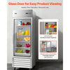 VEVOR Commercial Refrigerator, 29.02 in Width Reach In Upright Refrigeration Single Glass Door, 21.5 Cu.ft Auto-Defrost Stainless Steel Refrigerator with 4 Adjustable Shelves, 32 to 50℉ Temp Range