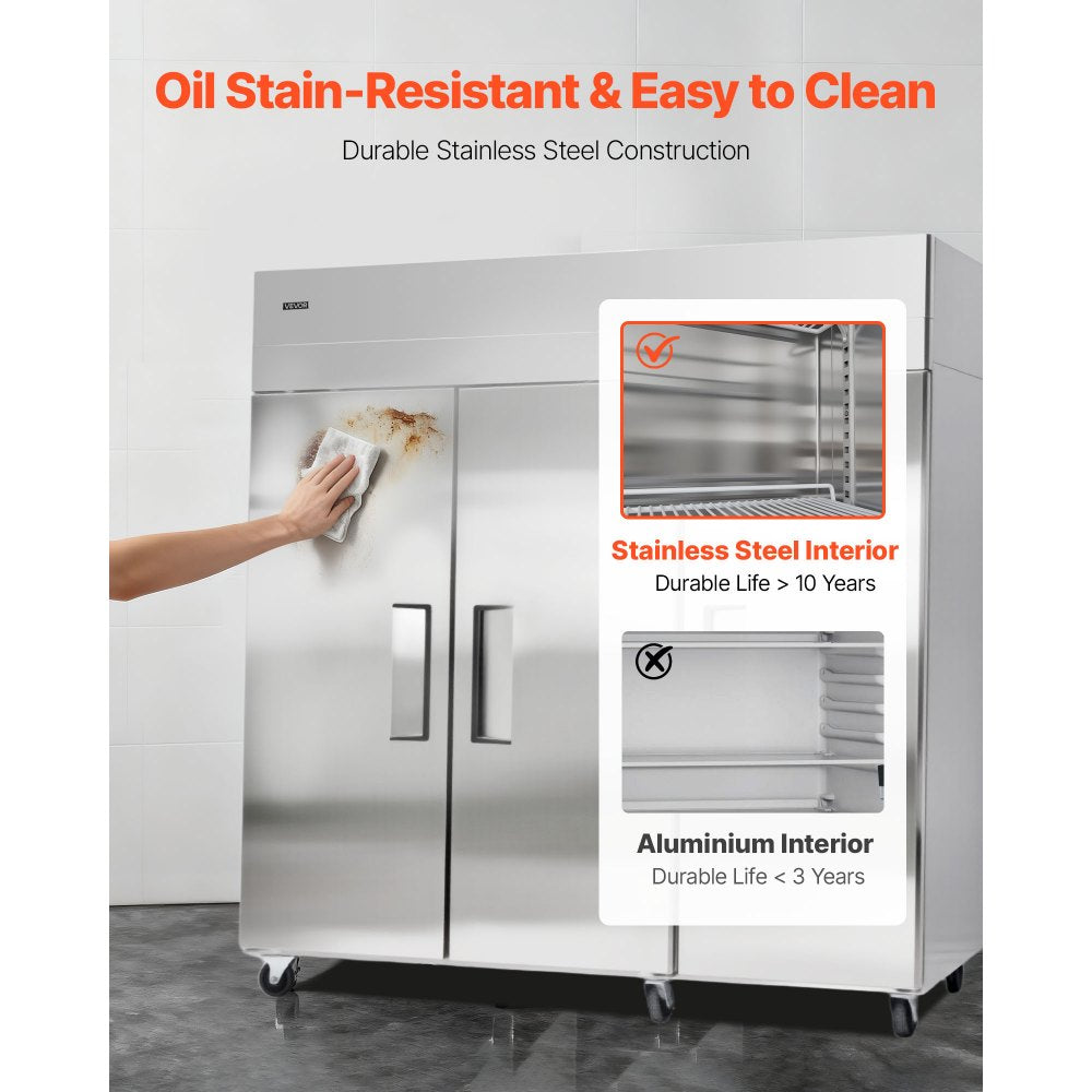 VEVOR Commercial Reach-In Refrigerator 72" W, 52 Cu.Ft Stainless Steel Upright Refrigerator with Three Doors, Auto-Defrost, 9 Adjustable Shelves, 32 to 50℉ Temp Control, UL Certified