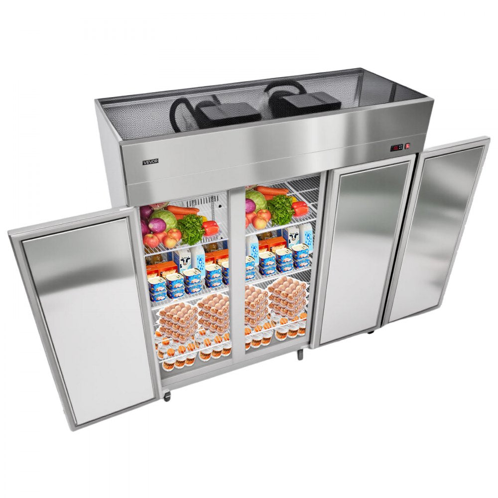 VEVOR Commercial Reach-In Refrigerator 72" W, 52 Cu.Ft Stainless Steel Upright Refrigerator with Three Doors, Auto-Defrost, 9 Adjustable Shelves, 32 to 50℉ Temp Control, UL Certified