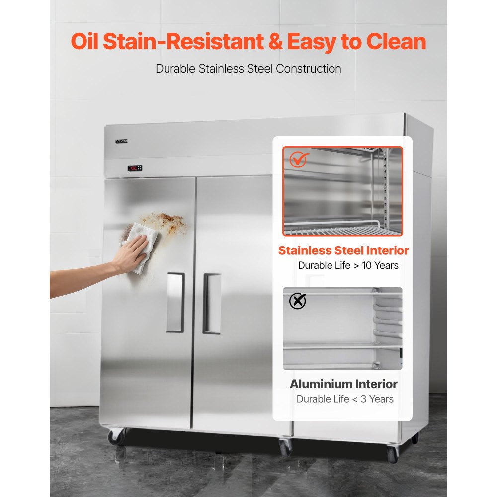 VEVOR Commercial Refrigerator and Freezer Combo 72"W, 51 Cu.Ft Stainless Steel Upright Freezer/Refrigerator with Three Doors, Auto-Defrost, 9 Adjustable Shelves, UL Certified