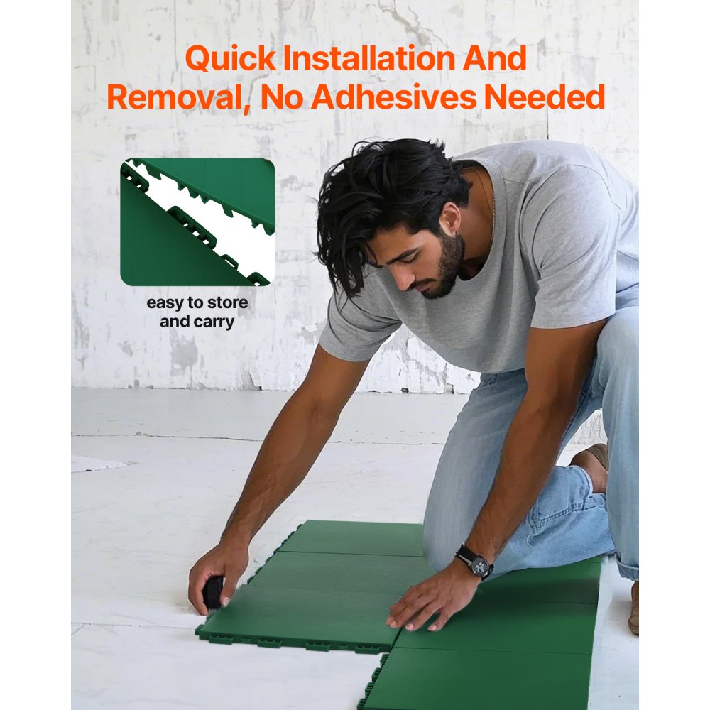 VEVOR Dryland Tiles for Hockey Floor Mat, 12 x 12 in 8 Pcs Interlocking Versatile Training Surface, Dance Floor Tiles, Hockey Training Equipment Board for Shooting (Green, 8 sq. ft/Box)