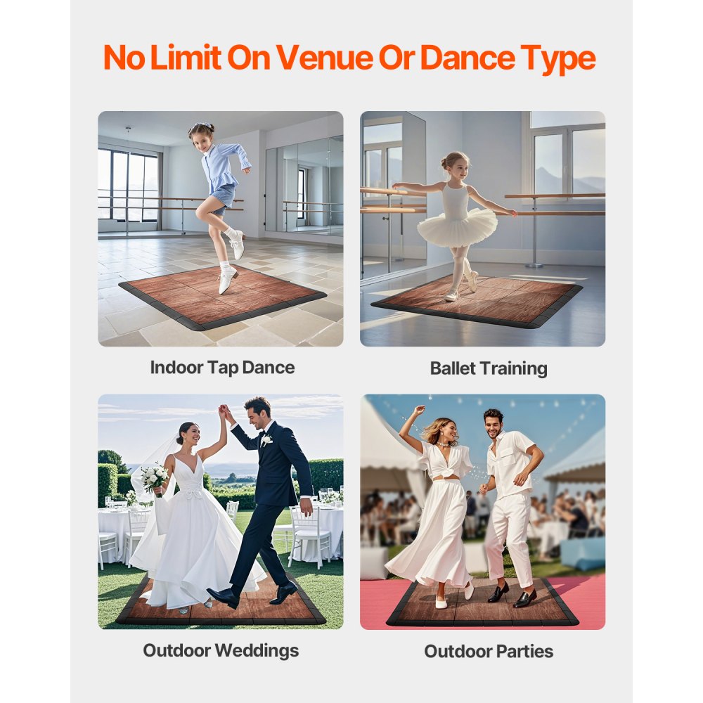 VEVOR Dance Floor Tiles, 12.4 x 12.4 in 9 Piece Interlocking Dance Flooring, Portable Dance Practice Floor with Cushioned Base  (Oak Wood Grain, 9 sq. ft/Box )
