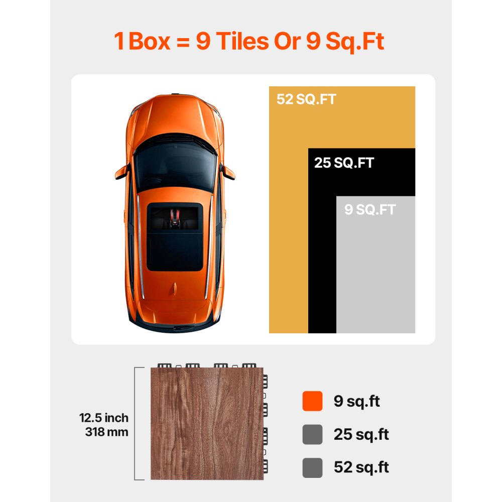 VEVOR Dance Floor Tiles, 12.4 x 12.4 in 9 Piece Interlocking Dance Flooring, Portable Dance Practice Floor with Cushioned Base  (Oak Wood Grain, 9 sq. ft/Box )