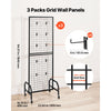 VEVOR 3 Packs Grid Wall Panels, 1.9 x 5.4 ft Wire Grid Panels Display Rack, Movable Art Display Shelf with Wheels and 30 Hooks, Black Carbon Steel Gridwall for Craft Show, Decor, Storage, Notice Board