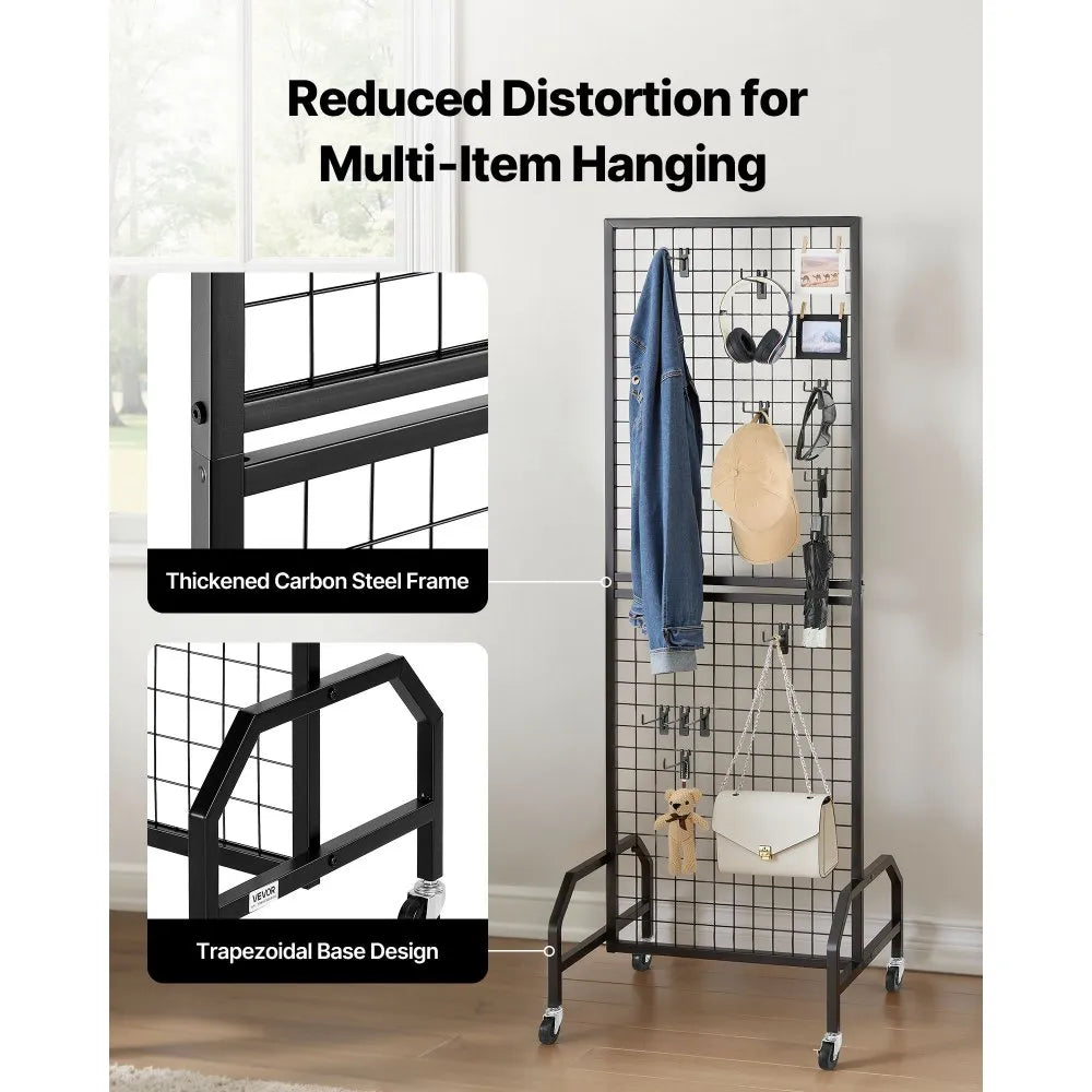 VEVOR 3 Packs Grid Wall Panels, 1.9 x 5.4 ft Wire Grid Panels Display Rack, Movable Art Display Shelf with Wheels and 30 Hooks, Black Carbon Steel Gridwall for Craft Show, Decor, Storage, Notice Board