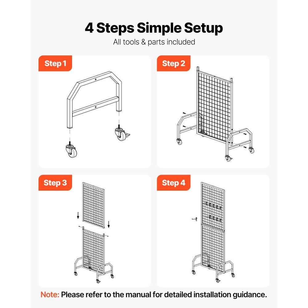 VEVOR 3 Packs Grid Wall Panels, 1.9 x 5.4 ft Wire Grid Panels Display Rack, Movable Art Display Shelf with Wheels and 30 Hooks, Black Carbon Steel Gridwall for Craft Show, Decor, Storage, Notice Board