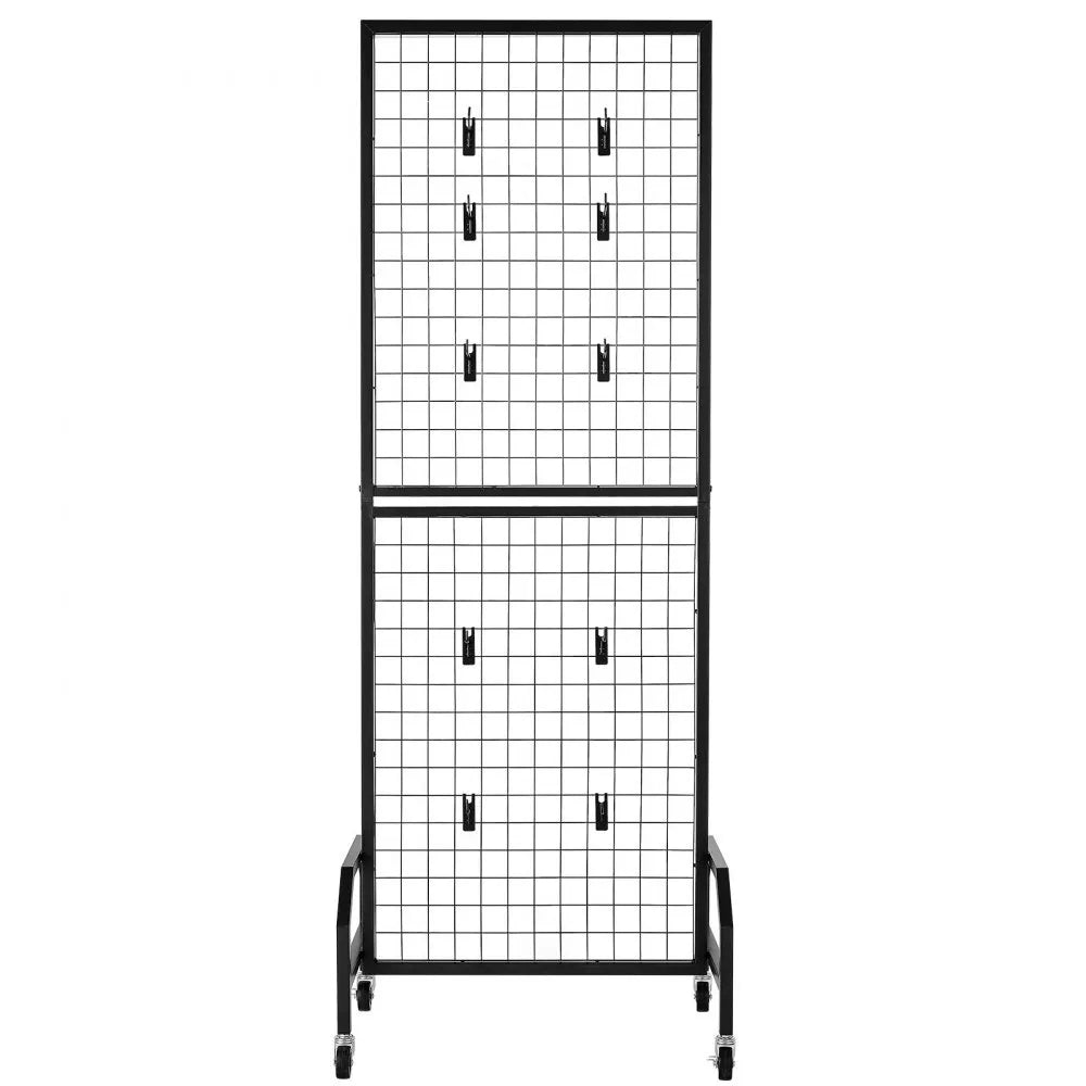 VEVOR 3 Packs Grid Wall Panels, 1.9 x 5.4 ft Wire Grid Panels Display Rack, Movable Art Display Shelf with Wheels and 30 Hooks, Black Carbon Steel Gridwall for Craft Show, Decor, Storage, Notice Board