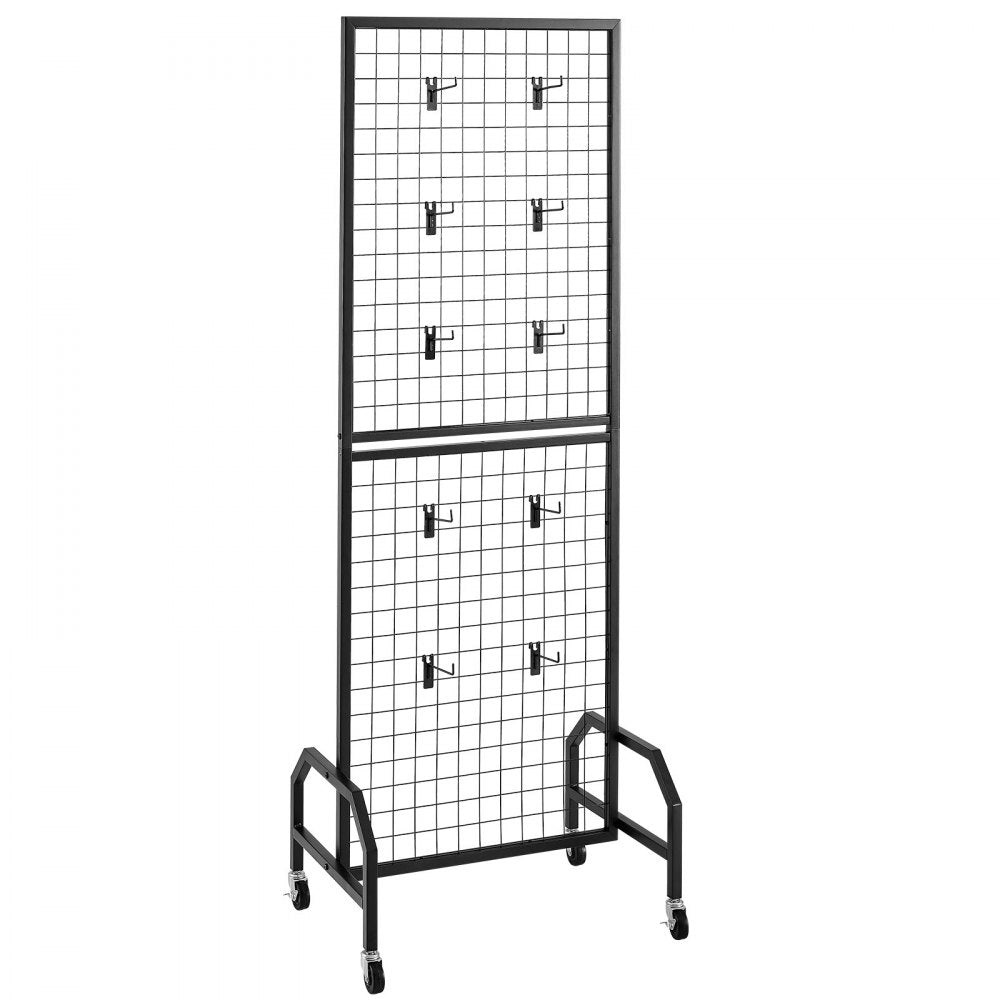 VEVOR 3 Packs Grid Wall Panels, 1.9 x 5.4 ft Wire Grid Panels Display Rack, Movable Art Display Shelf with Wheels and 30 Hooks, Black Carbon Steel Gridwall for Craft Show, Decor, Storage, Notice Board