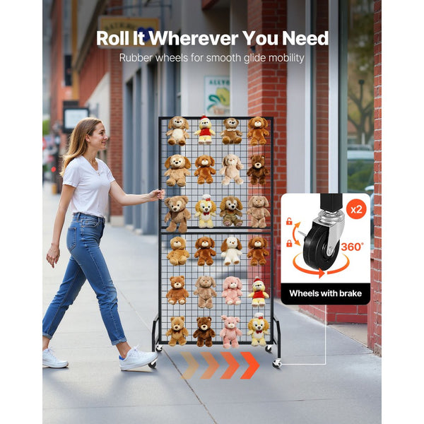 Vevor Grid Wall Panel Display Rack with Wheels 2.9' x 5.9' 2-Pack New ...