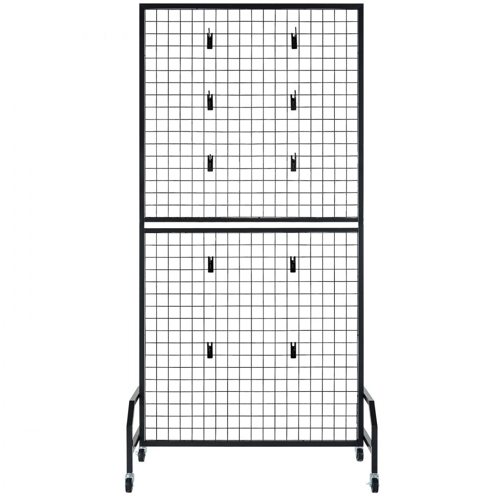 VEVOR 2 Packs Grid Wall Panels, 2.9 x 5.9 ft Wire Grid Panels Display Rack, Movable Art Display Shelf with Wheels and 10 Hooks, Black Carbon Steel Gridwall for Craft Show, Decor, Storage, Notice Board