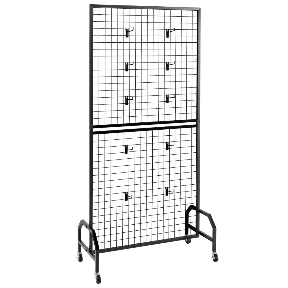 VEVOR 2 Packs Grid Wall Panels, 2.9 x 5.9 ft Wire Grid Panels Display Rack, Movable Art Display Shelf with Wheels and 10 Hooks, Black Carbon Steel Gridwall for Craft Show, Decor, Storage, Notice Board