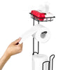 VEVOR Free Standing Toilet Paper Holder with Shelf, 3-in-1 Premium Metal Material, Store Up to 4 Mega Rolls, Elevated Base Design, Tissue Roll Storage Rack for Bathroom, Washroom, Matte Black