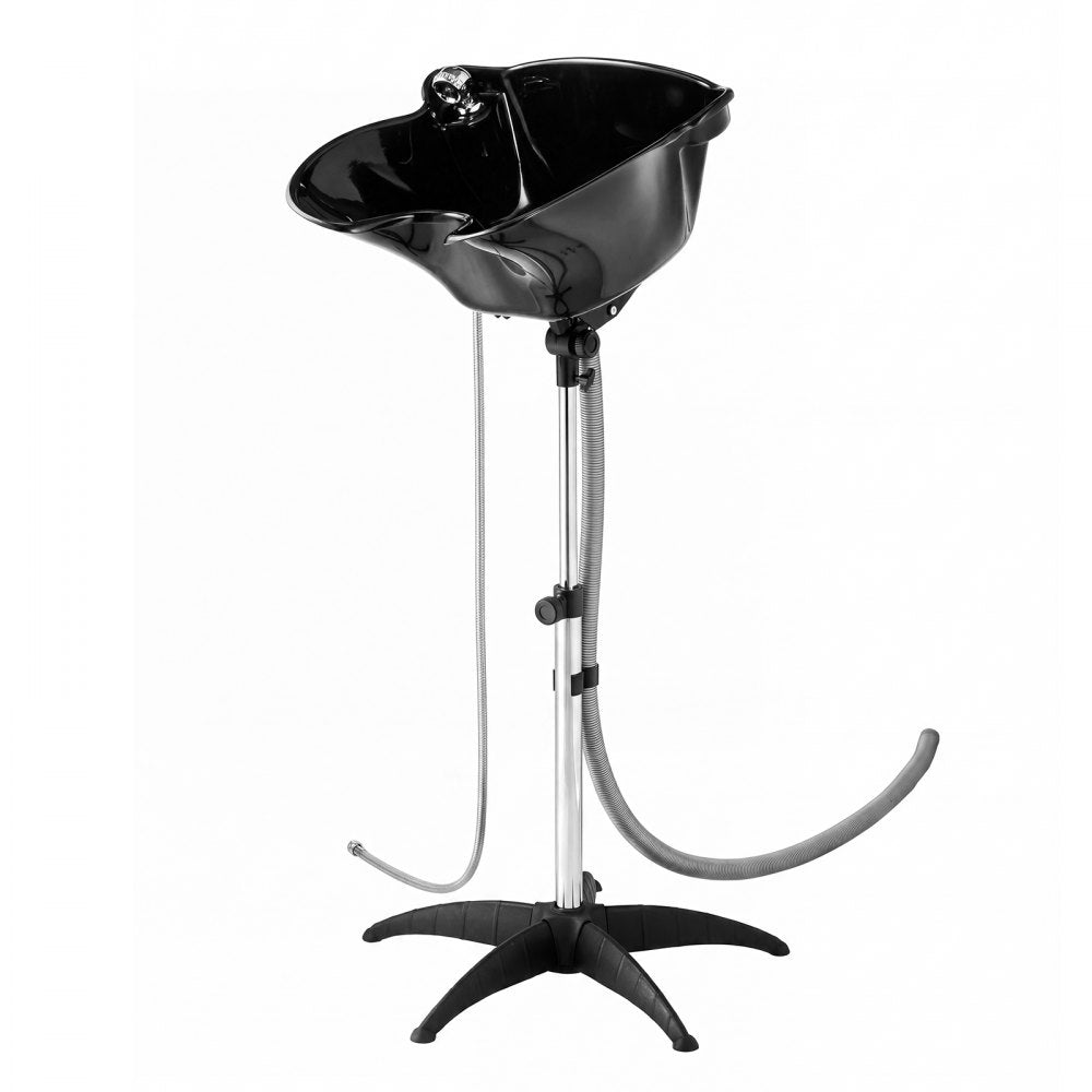 VEVOR Portable Shampoo Bowl 270° Rotating Salon Sink Basin with Showerhead, for Salons, Home & Seniors, Height and Angle Adjustable, Hair Washing Station with Drain Hose & Universal Connector, Black