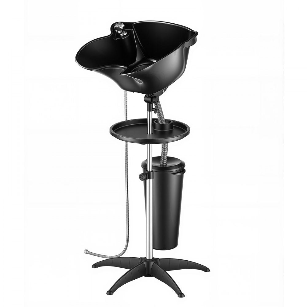 VEVOR Portable Shampoo Bowl 270° Rotating Salon Sink Wash Basin with Bucket, for Home & Salon Use, Height and Angle Adjustable, Hair Washing Station with Drain Hose, Showerhead & Storage Tray, Black