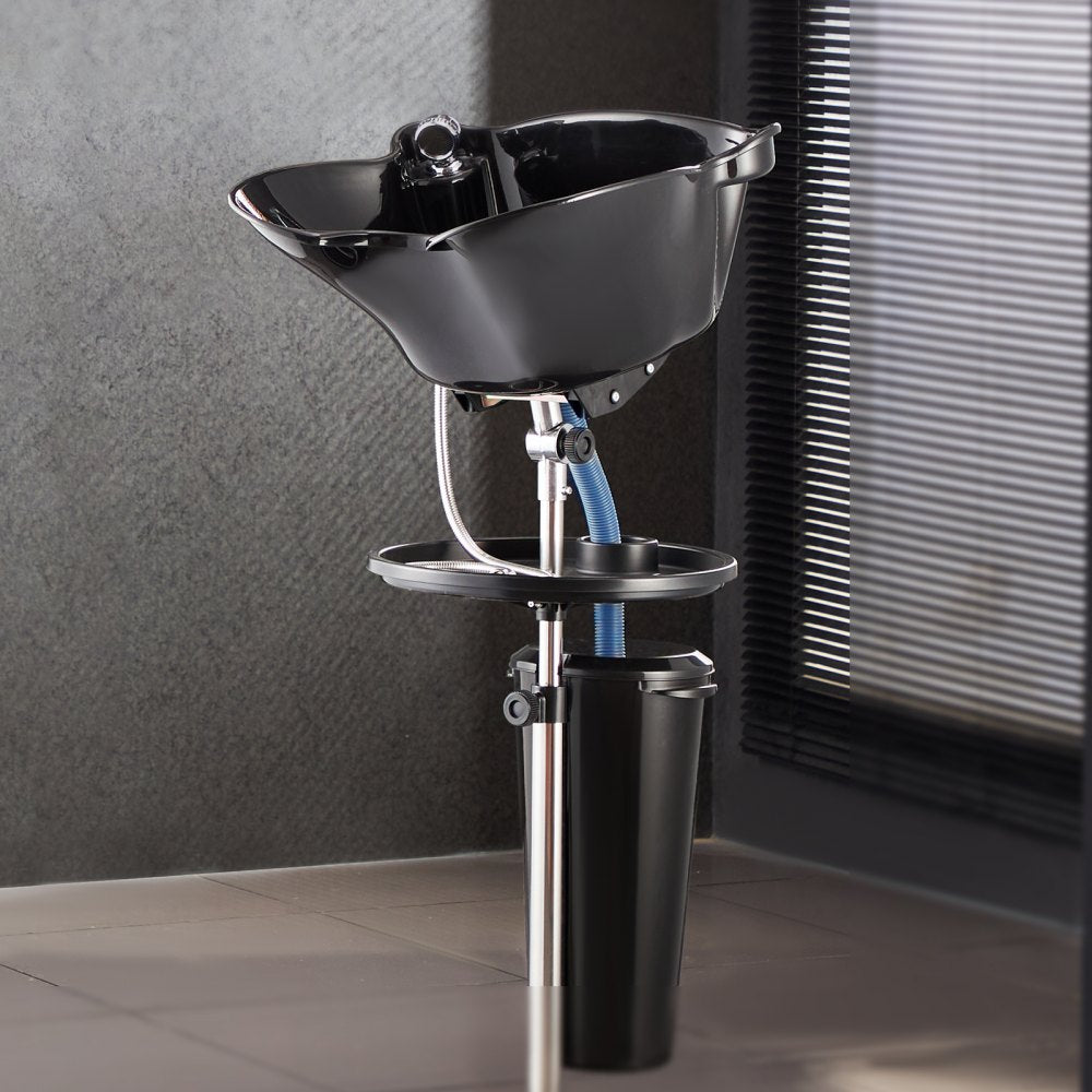 VEVOR Portable Shampoo Bowl, Deep Shampoo Sink for Washing Hair with Adjustable Height and Angle, Includes Drain Hose, Shower Head and Bucket, Portable Salon Sink for Barbershop Spa Center Use, Black