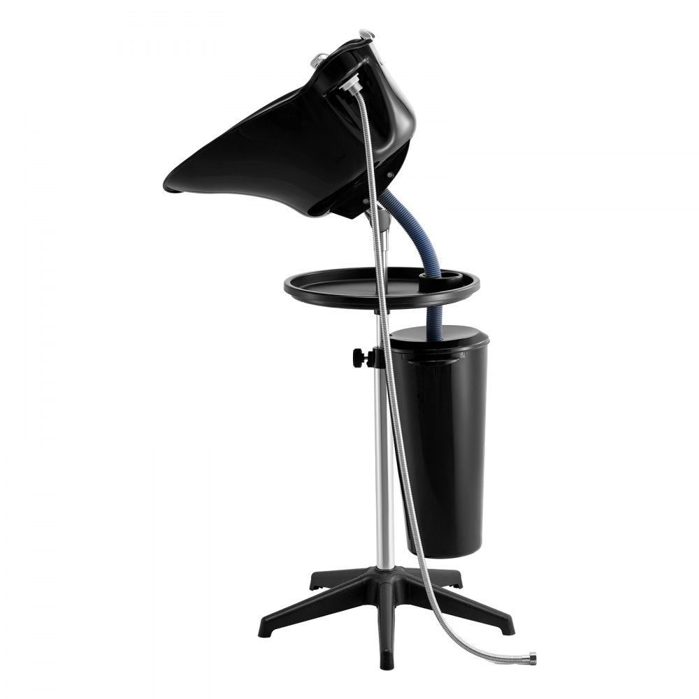 VEVOR Portable Shampoo Bowl, Deep Shampoo Sink for Washing Hair with Adjustable Height and Angle, Includes Drain Hose, Shower Head and Bucket, Portable Salon Sink for Barbershop Spa Center Use, Black