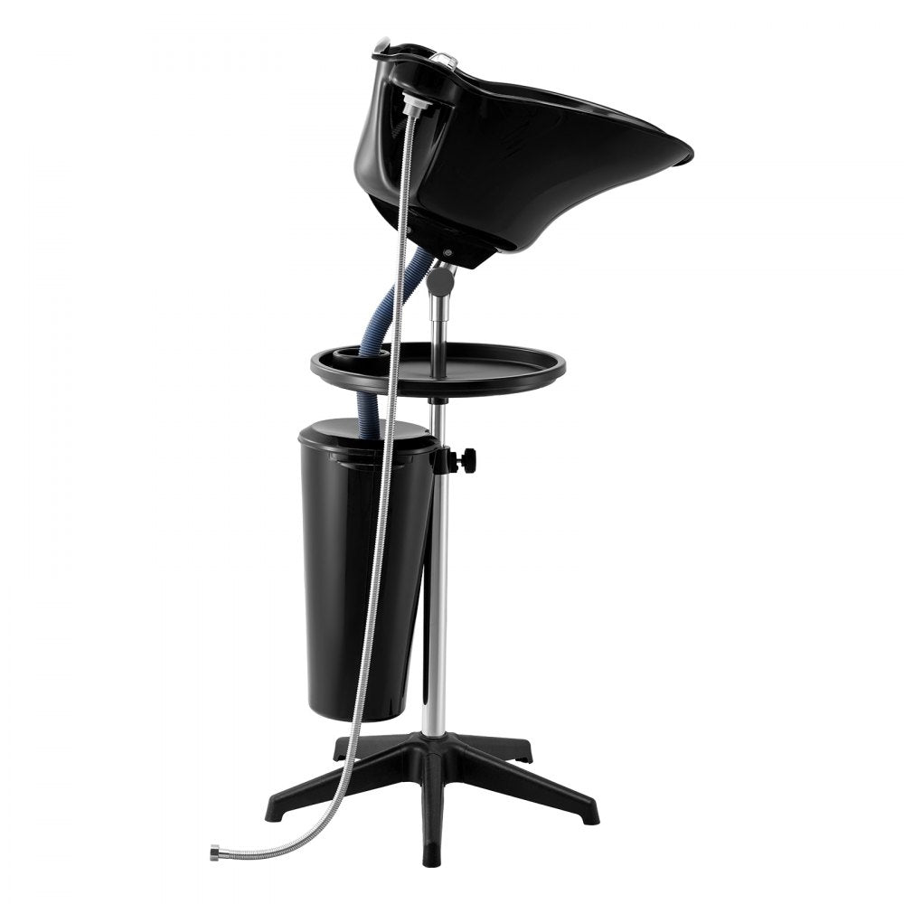 VEVOR Portable Shampoo Bowl, Deep Shampoo Sink for Washing Hair with Adjustable Height and Angle, Includes Drain Hose, Shower Head and Bucket, Portable Salon Sink for Barbershop Spa Center Use, Black
