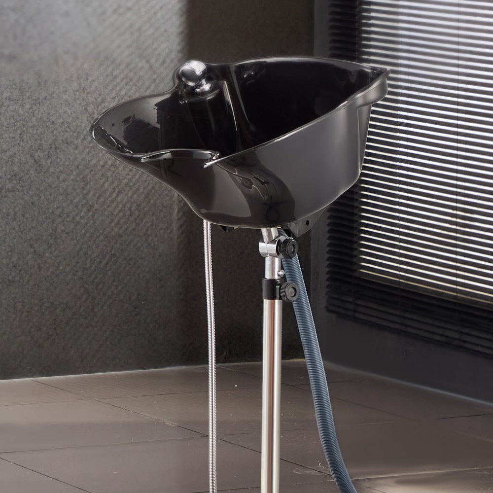 VEVOR Portable Shampoo Bowl, Deep Shampoo Sink with Adjustable Height & Angle, Includes Drain Hose, Shower Head, Lightweight Hair Wash Basin for Barber Salon Spa Center & Home Use, Black