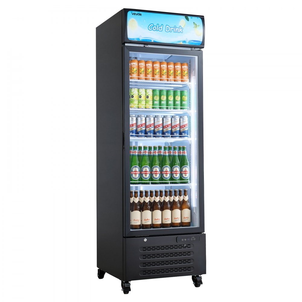 VEVOR Commercial Merchandiser Refrigerator, 15.9 Cu.Ft / 450 L Glass Door Display Refrigerator, Upright Beverage Cooler with Customizable Lightbox, 4 Adjustable Shelves & Soft LED Light for Home Shops